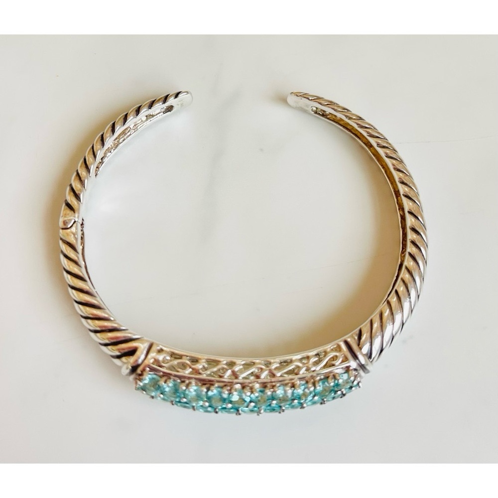 Blue CZ Cubic Zirconia and Silver Cuff Bracelet - Picture 2 of 6